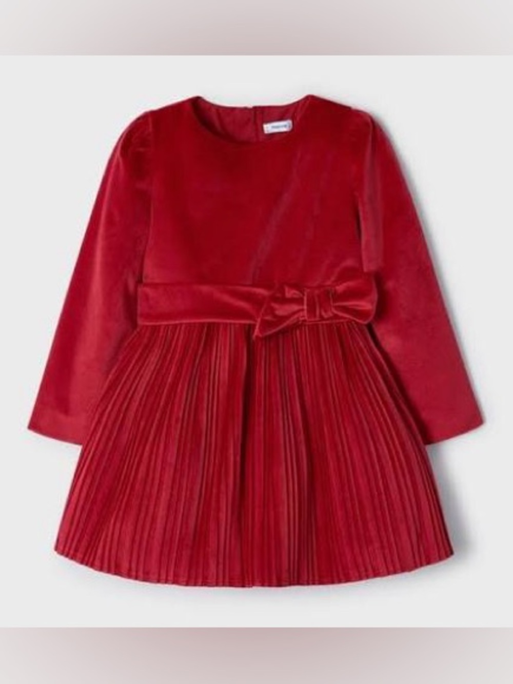 Mayoral Red Velvet Pleated Bow Formal Dress for Kids